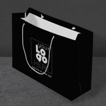 Add Business Logo Large Black Paper Shopping Bag