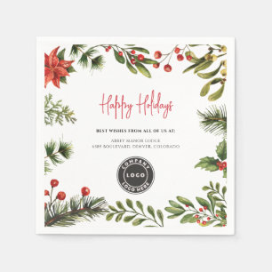 Add Business Logo Mistletoe Christmas Holidays Napkin