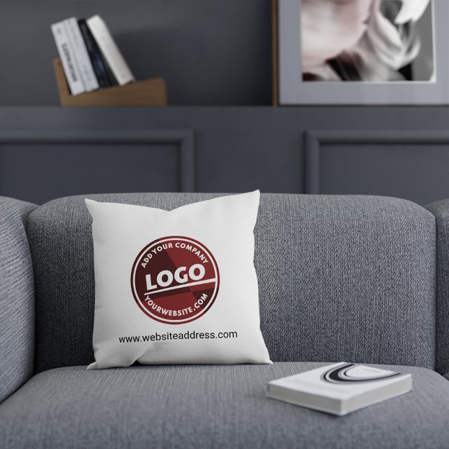 Add Business Logo Owner Promotional Custom Cushion (Business Round Logo Maroon Throw Pillow)