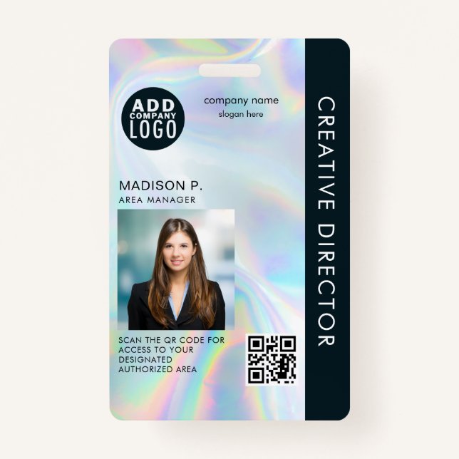 Add Business Logo QR Code Employee Photo ID ID Badge (Front)