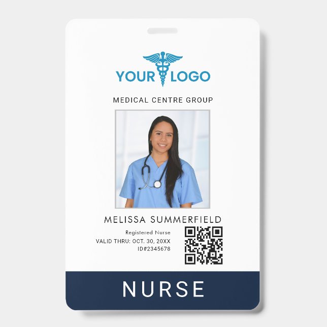 Add Business Logo QR Code Nurse Photo ID Badge (Front)