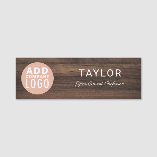 Add Business Logo Rustic Company Employee Name Tag (Front)