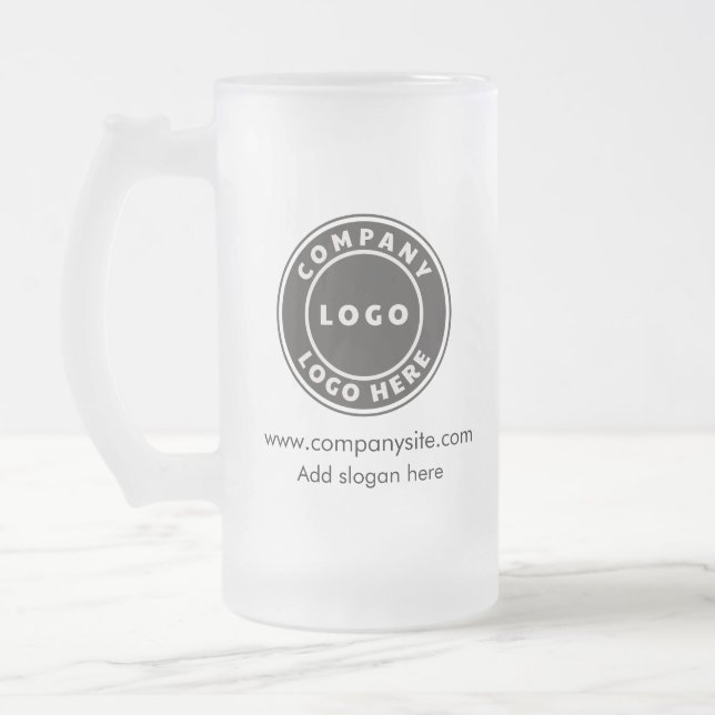 Add Business Logo Website and Slogan Employees Frosted Glass Beer Mug (Left)