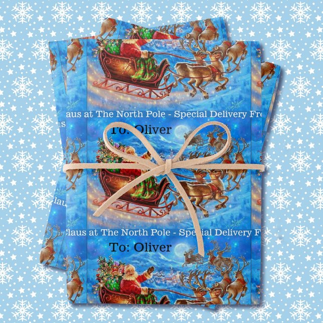 Add Child's Name North Pole Santa Claus Christmas  Wrapping Paper Sheet (Creator Uploaded)