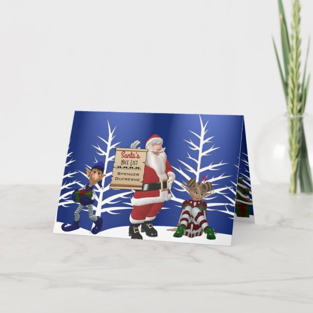 Add Child's Name "Santa's Nice List" Holiday Card (Front)