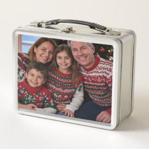 Add Christmas Family Photo Customise Metal Lunch Box