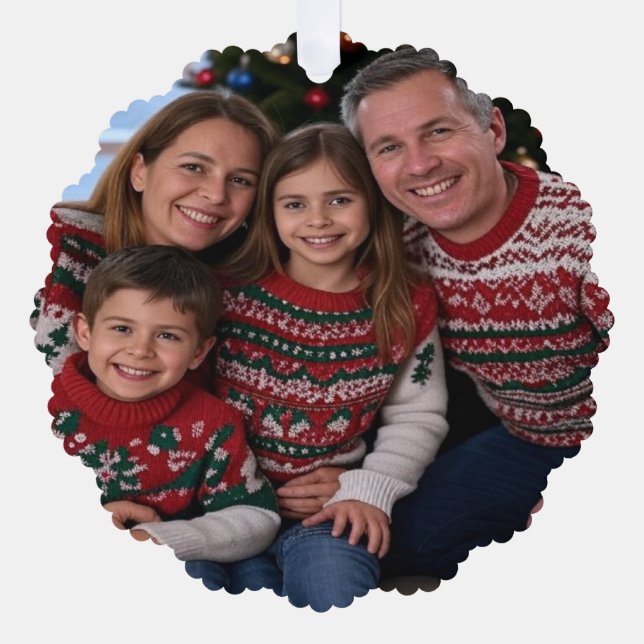 Add Christmas Family Photo Customise Tree Decoration Card (Front)