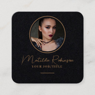 Add Circular Photo Gold Premium Black Square Business Card