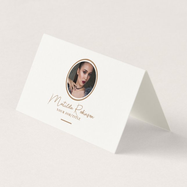 Add Circular Photo Gold Signature Folded Business Card (Front)