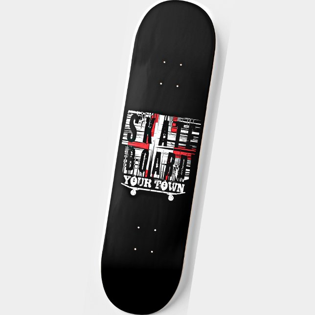 Add City Town Skateboard Distressed White on Black (Creator Uploaded)