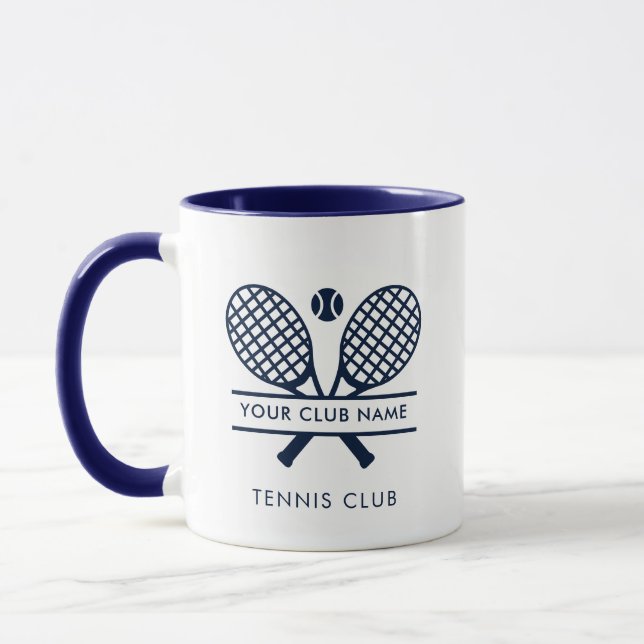 Add Club Name Navy Blue Logo Tennis Team Custom Mug (Left)