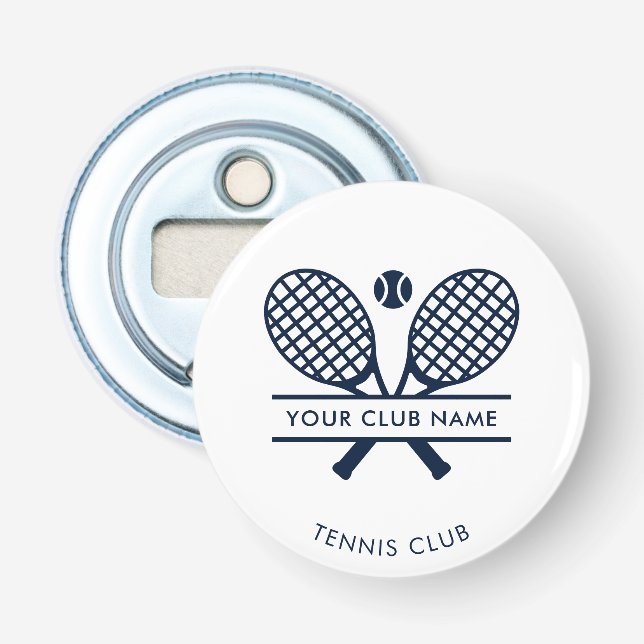 Add Club Name Tennis Rackets Motif Member Keepsake Bottle Opener (Front)