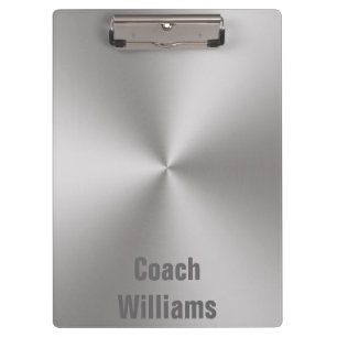 Add Coach's Name Brushed Metal Look Clipboard