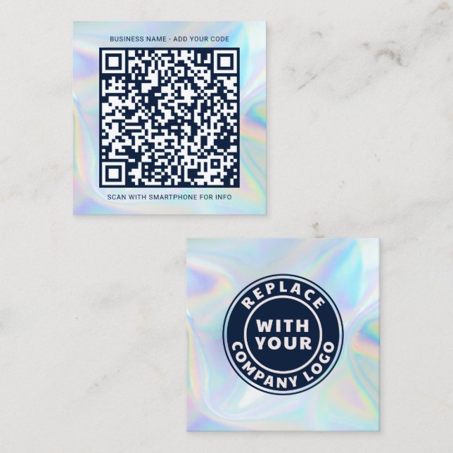 Add Company Logo and QR Code DIY Holographic Square Business Card (Front/Back)