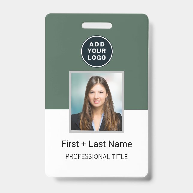 Add Company Logo Employee Photo ID Barcode Custom Badge (Front)