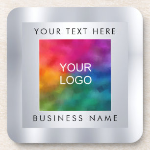Add Company Logo Here Silver Look Template Custom Coaster