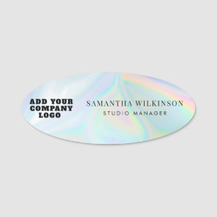 Add Company Logo Holographic Business Employee Name Tag