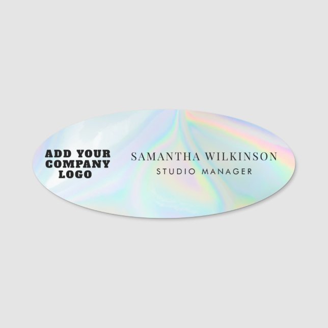 Add Company Logo Holographic Business Employee Name Tag (Front)