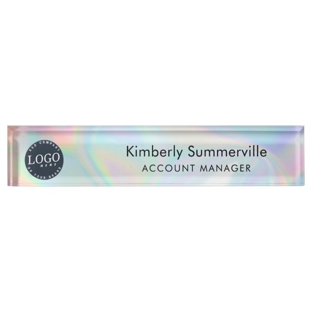 Add Company Logo Holographic Business Employee Nameplate (Front)