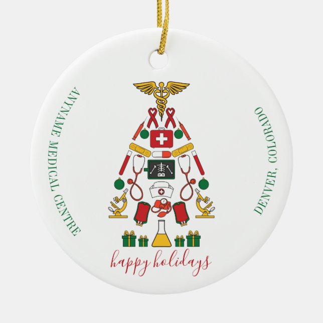 Add Company Logo Medical Centre Christmas Ceramic Tree Decoration (Front)