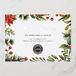 Add Compnay Logo Merry Christmas Business Silver Foil Holiday Card
