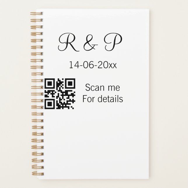 Add couple name date year Q R code here wedding te Planner (Front)