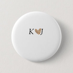 Add couple name letter wedding gold heart glitter 6 cm round badge