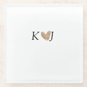 Add couple name letter wedding gold heart glitter glass coaster