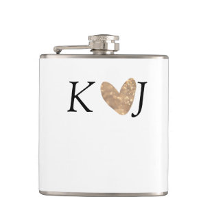 Add couple name letter wedding gold heart glitter hip flask