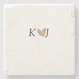 Add couple name letter wedding gold heart glitter stone coaster