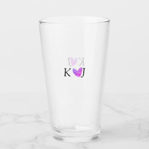 Add couple name letter wedding pink heart glitter glass