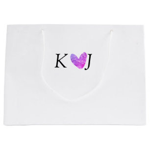 Add couple name letter wedding pink heart glitter large gift bag