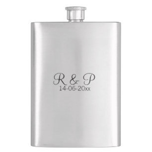 Add couple name monogram add date year wedding rom hip flask