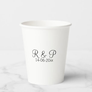 Add couple name monogram add date year wedding rom paper cups
