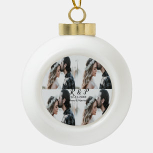 Add couple photo merry married add date year  ceramic ball christmas ornament