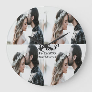 Add couple photo merry married add date year  large clock