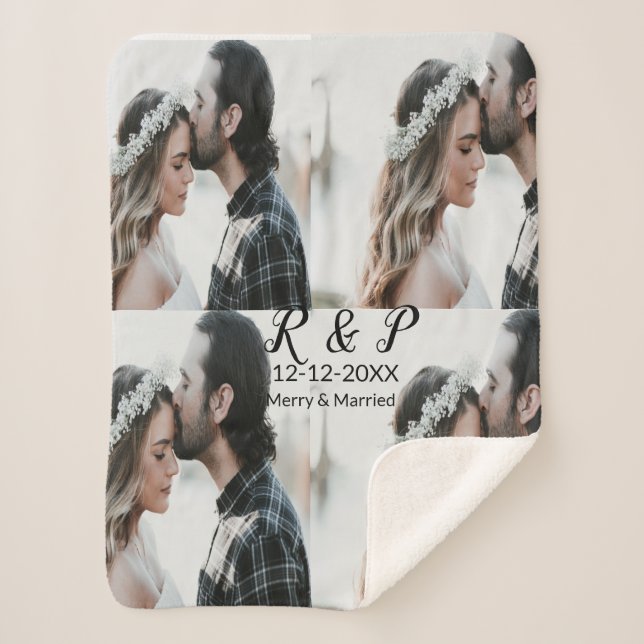 Add couple photo merry married add date year  sherpa blanket (Front)