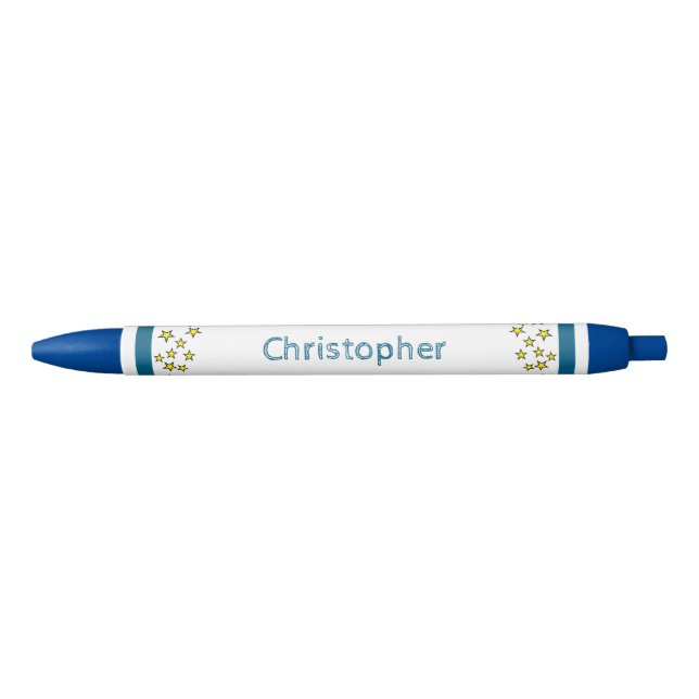 Add custom name stars yellow blue black ink pen (Front)