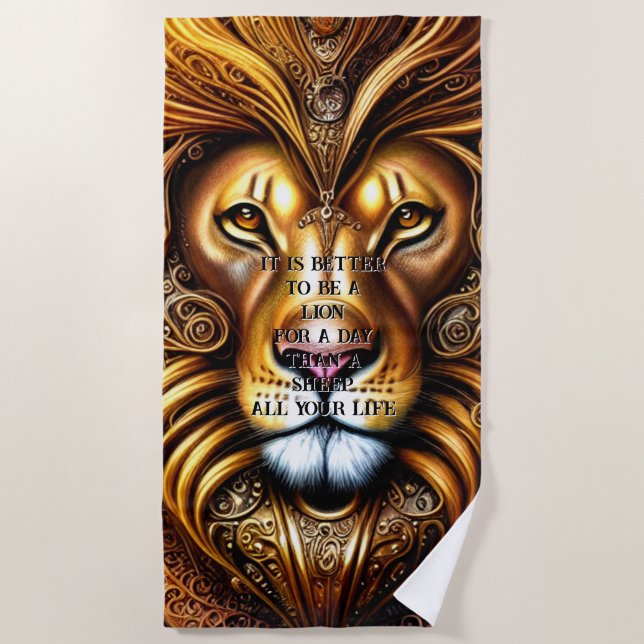 Add/delete text - Amazingly Beautiful Golden Lion Beach Towel (Front)