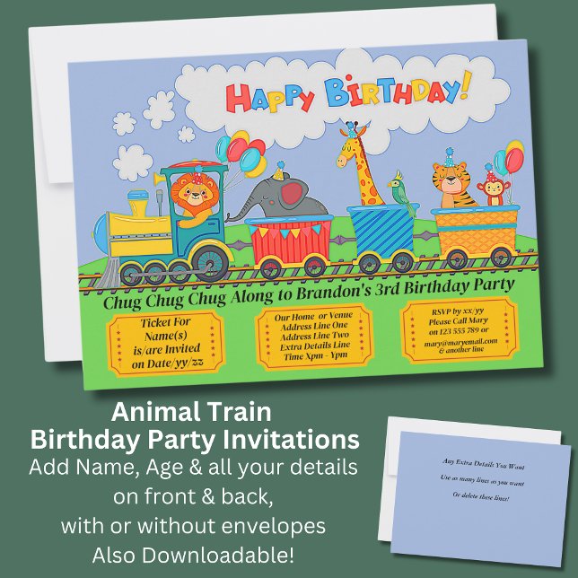 Add Details Animal Train Birthday Party Invitation (Creator Uploaded)