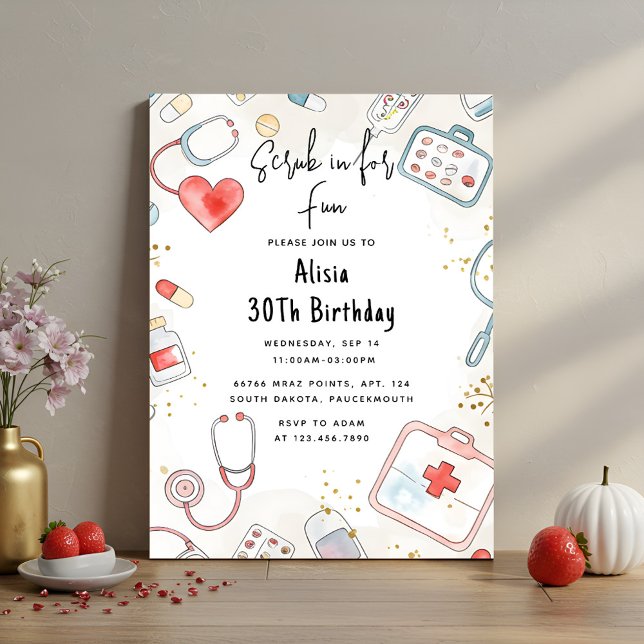 Add Doctor Heart Registered Nurse Rn 30th Birthday Invitation (Creator Uploaded)