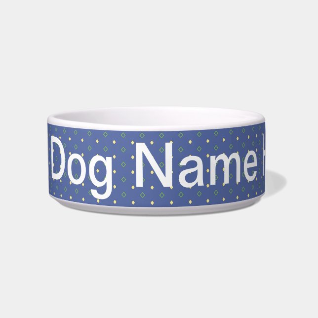 Add Dog Name Blue Quilt Bowl (Front)