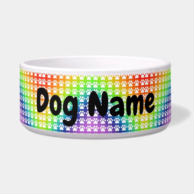 Add Dog Name on Colourful Paw Prints Design  (Front)