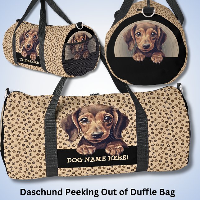 Add Dog Name or Your Name, Dachshund: + Paws Duffle Bag (Creator Uploaded)