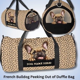 Add Dog Name or Your Name, French Bulldog + Paws Duffle Bag