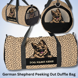 Add Dog Name or Your Name, German Shepherd + Paws Duffle Bag