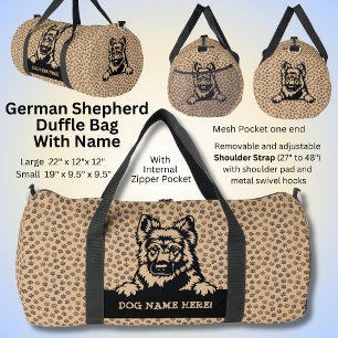 Add Dog Name or Your Name, German Shepherd + Paws Duffle Bag