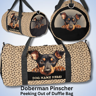 Add Dog Name Your Name, Doberman Pinscher Duffle Bag