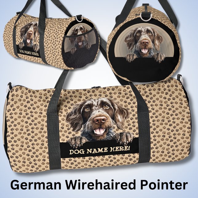 Add Dog Name, Your Name, German Wirehaired Pointer Duffle Bag (Creator Uploaded)