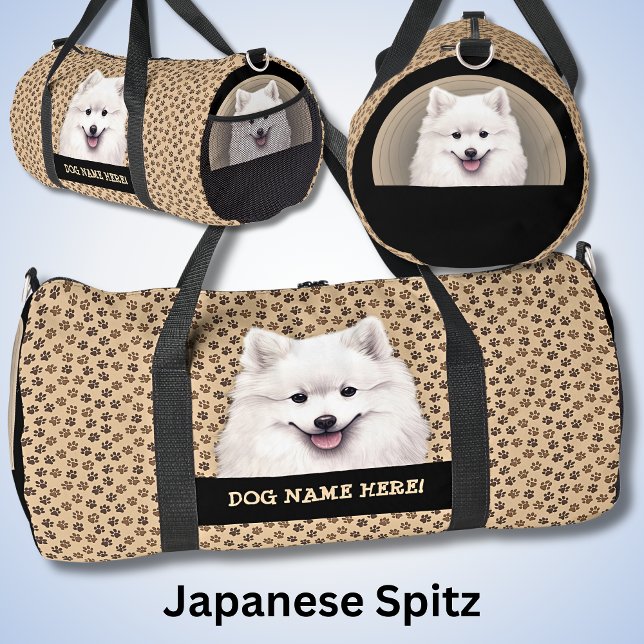 Add Dog Name, Your Name, Japanese Spitz Duffle Bag (Creator Uploaded)